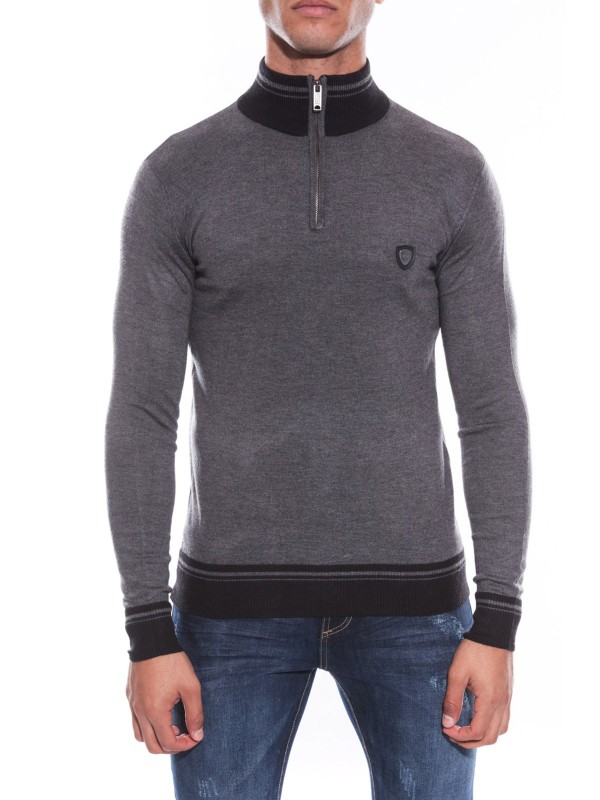 PULL COL ZIP LISIAN - Gris...