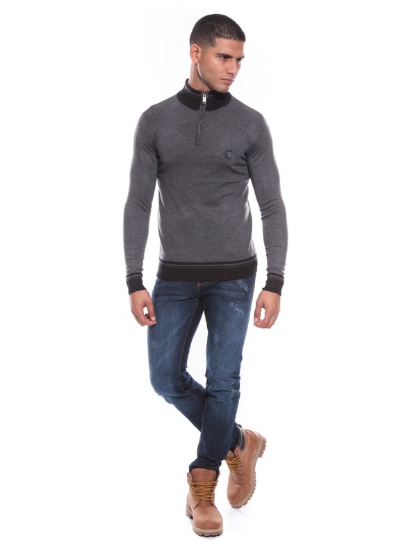 PULL COL ZIP LISIAN - Gris...