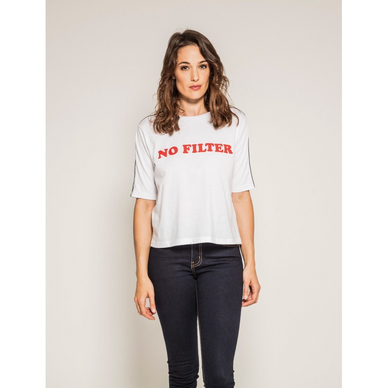 T-shirt col rond manches courtes message cropped FAUSTINE