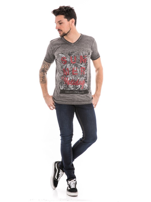 T-shirt col V NOGOTA - Gris