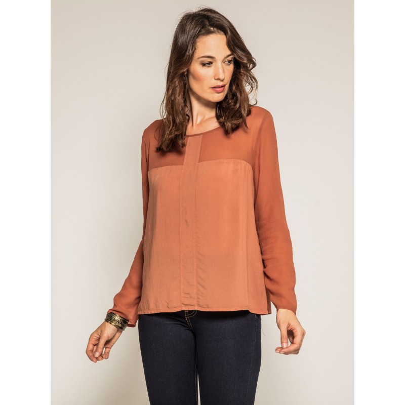 Blouse col rond manches longues bimatière ORIANE