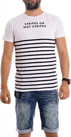 T-shirt col rond pur coton rayé message NORTINE