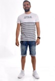 T-shirt col rond pur coton rayé message NORTINE