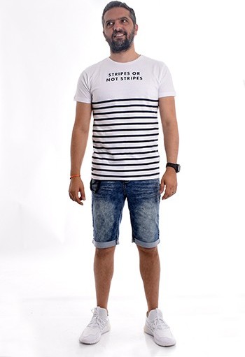 T-shirt col rond pur coton rayé message NORTINE
