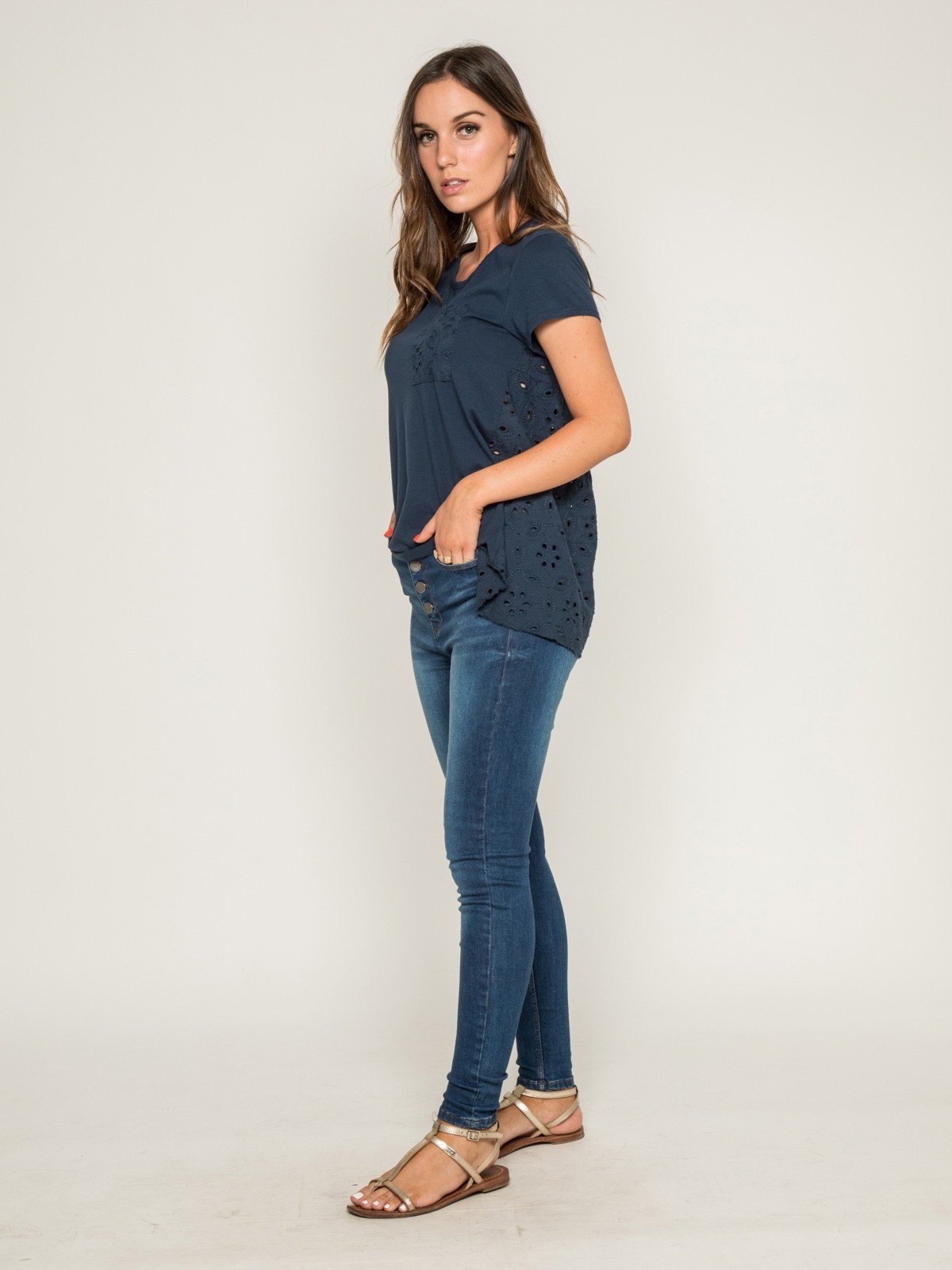 T-shirt col rond broderies anglaises FOCACIA