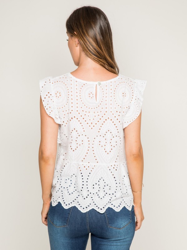 Top col rond broderies...