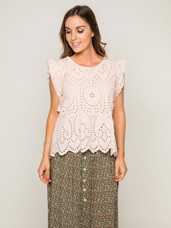 Top col rond broderies...