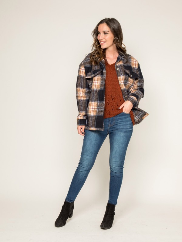 Manteau court carreaux URANI