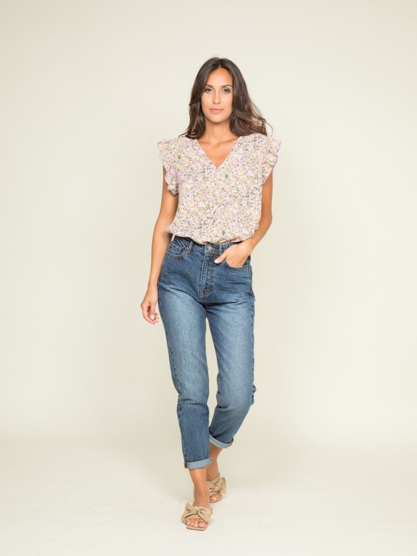 Jean mom slim EDONIS - Bleu...