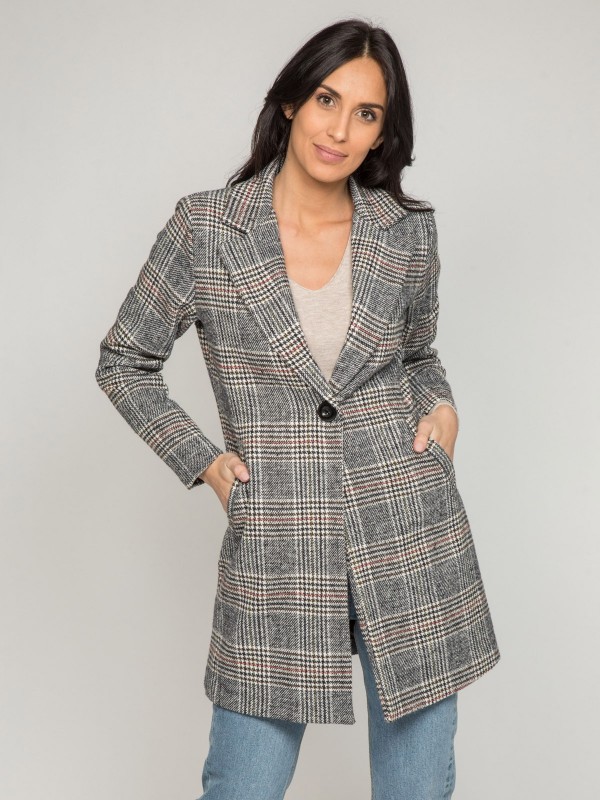 Manteau carreaux USKI - Gris