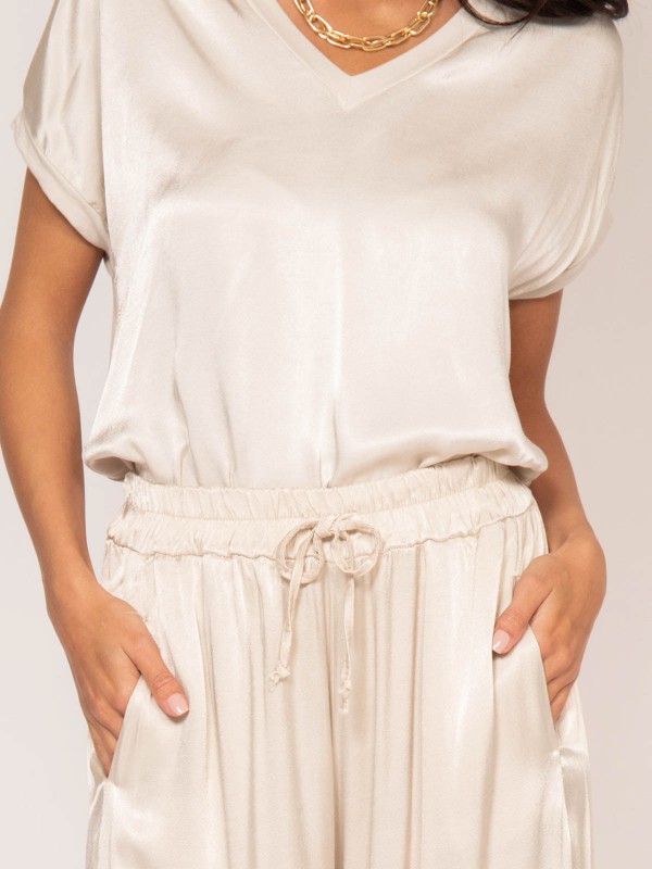 T-shirt col V satin FENTA -...