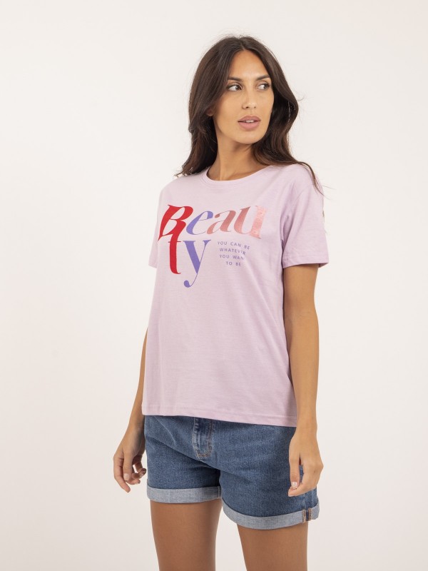 T-shirt col rond message...