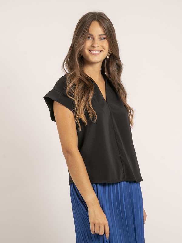 Blouse col V FATNA - Noir