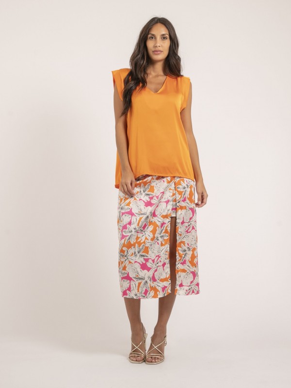 Top col V satin FIKA - Orange