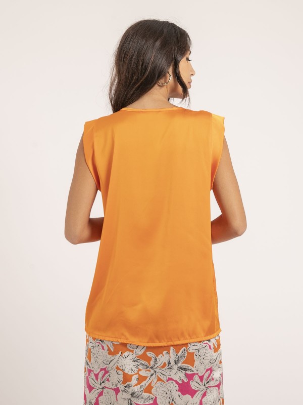 Top col V satin FIKA - Orange