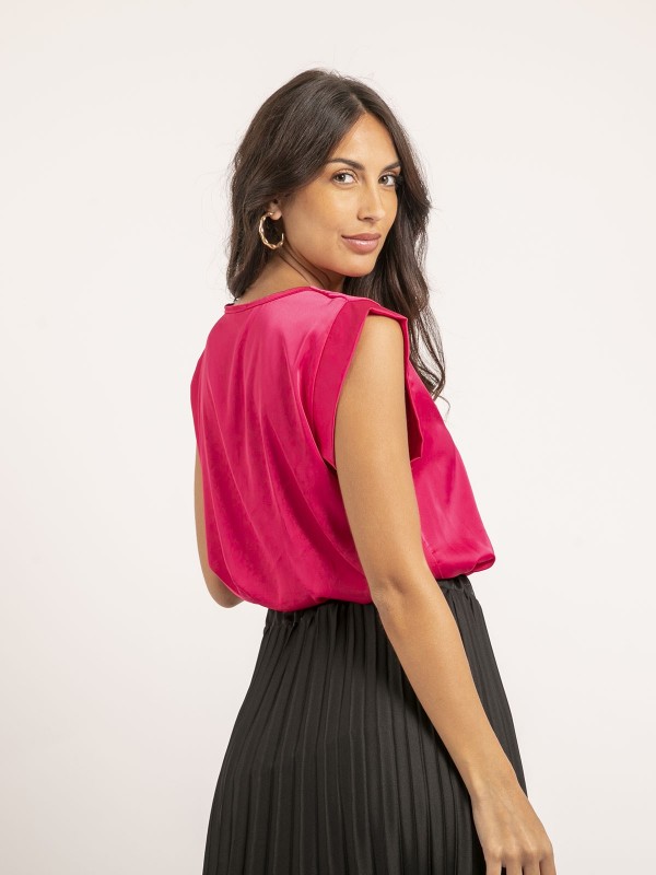 Top col V satin FIKA - Rose