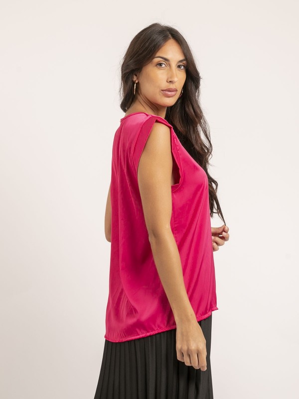 Top col V satin FIKA - Rose