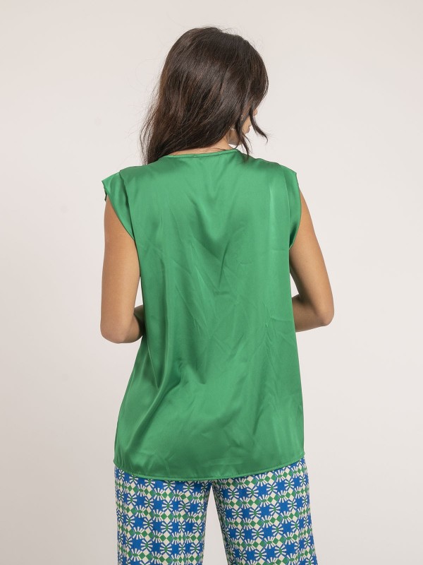 Top col V satin FIKA - Vert