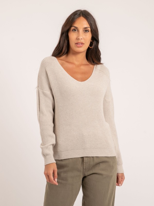 Pull col V KYLEENA - Beige
