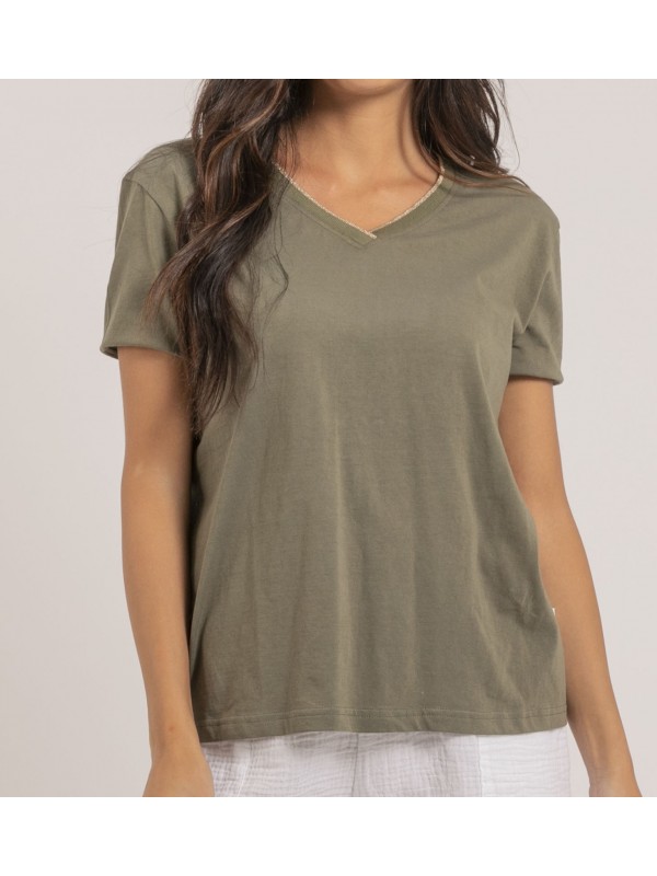 T-shirt col V pur coton...