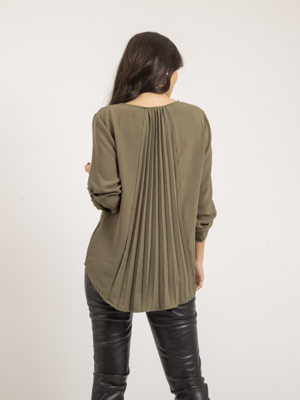 Blouse dos plissé FUNDA - Kaki