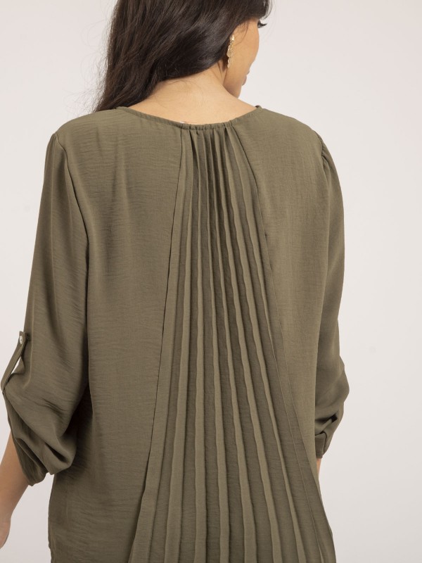 Blouse dos plissé FUNDA - Kaki