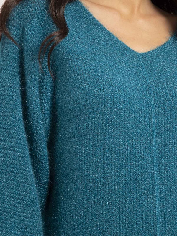 Pull col V KAFIA - Bleu canard