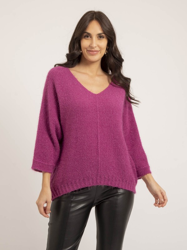 Pull col V KAFIA - Violet
