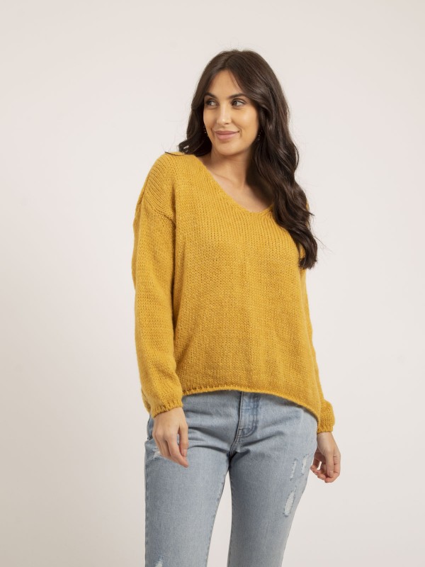 Pull col V KALANA - Jaune...