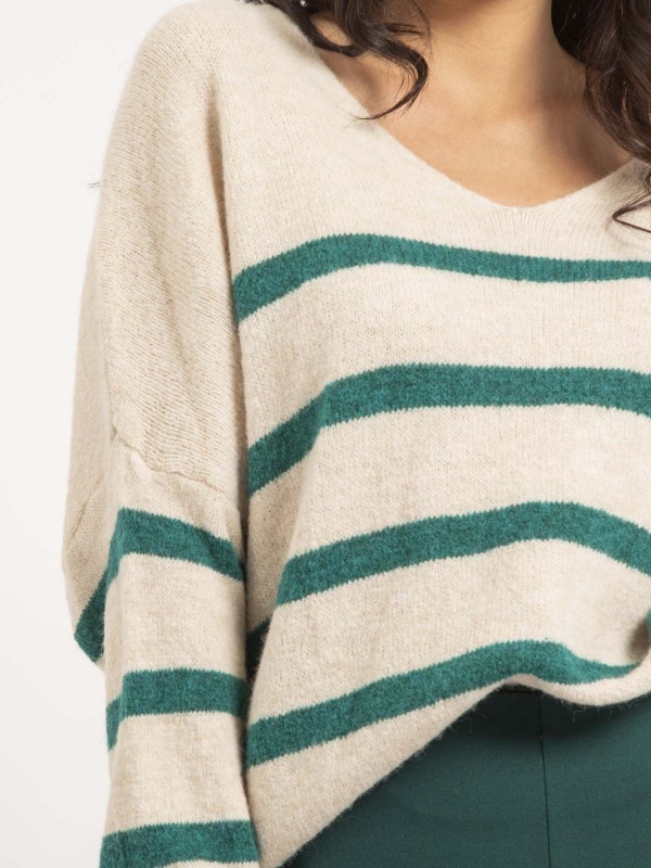 Pull col V rayures KLERVI -...