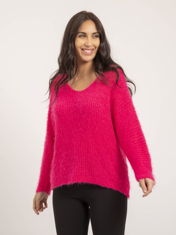 Pull col V maille chenille...