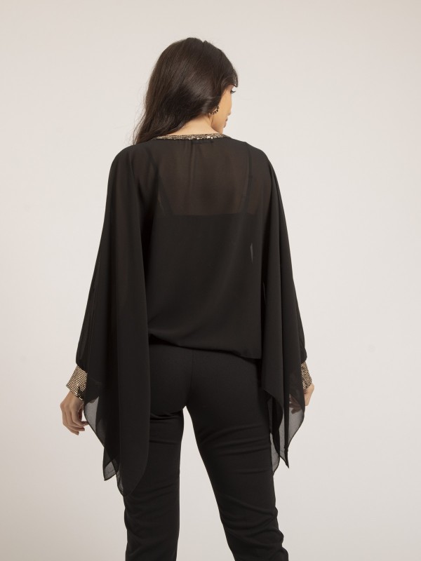 Top poncho voile FANTIA - Noir