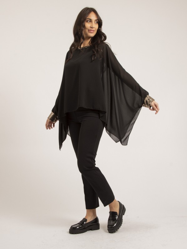 Top poncho voile FANTIA - Noir