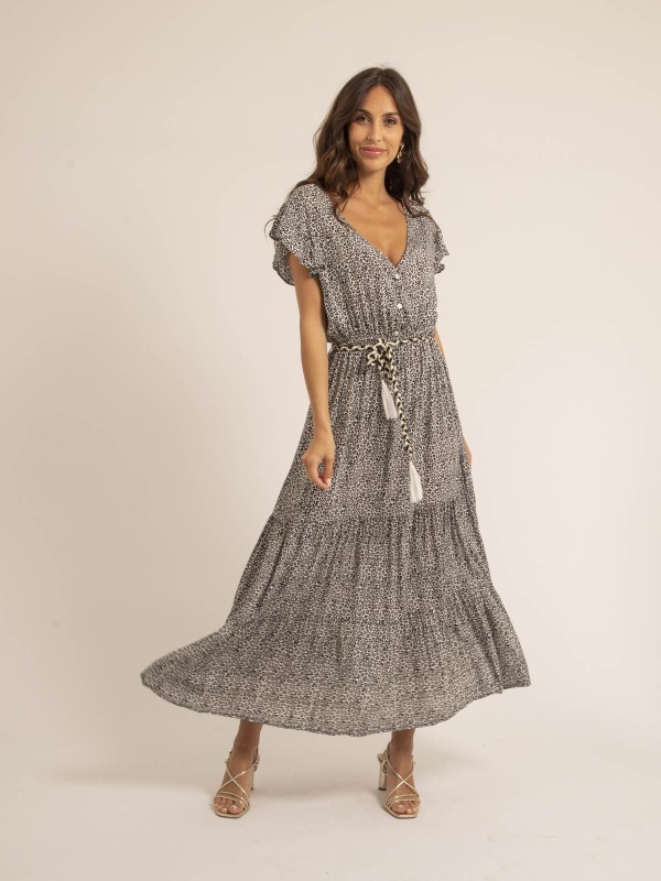 Robe longue col V ILMAX - Noir