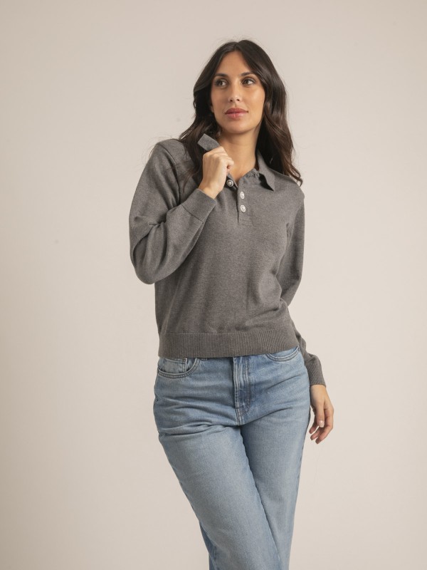 Pull fin col polo KONOR - Gris