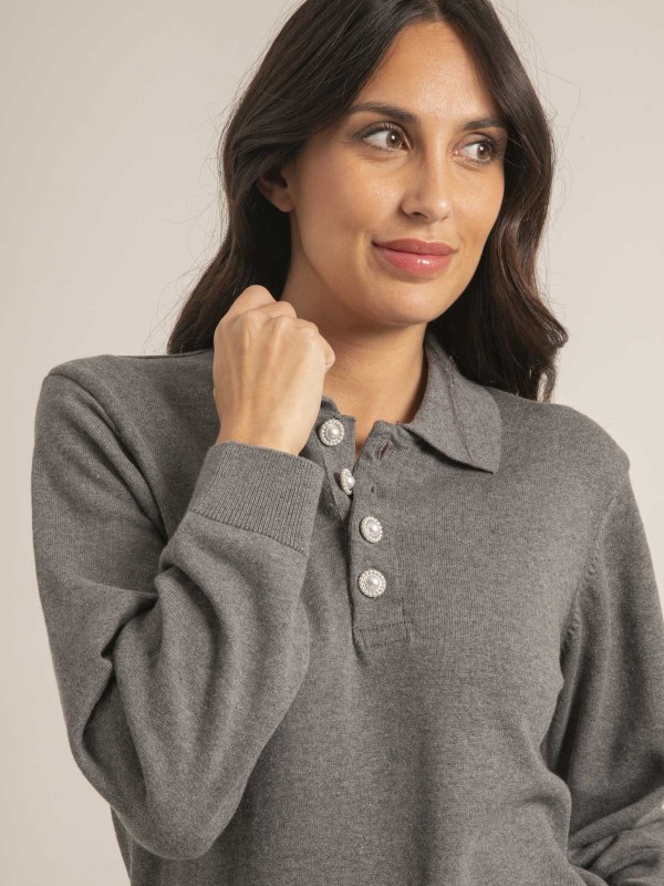 Pull fin col polo KONOR - Gris