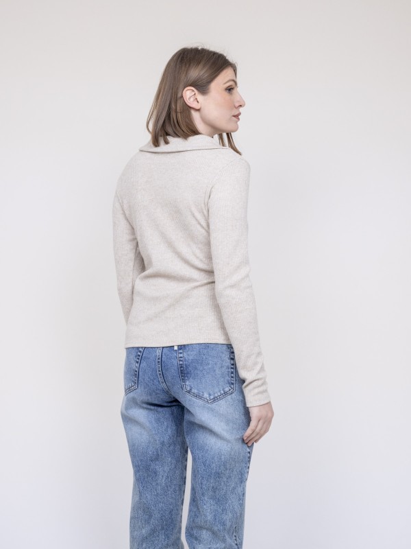 Top col polo FRANINA - Ecru