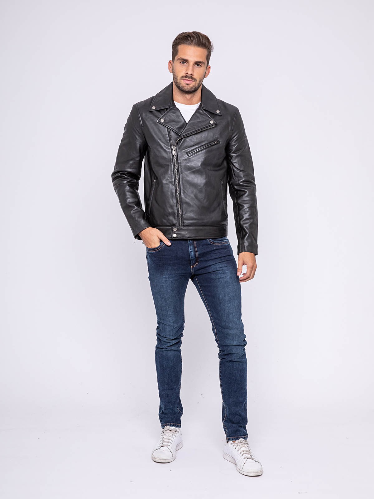 Blouson cuir motard BERTO Ritchie Jeans