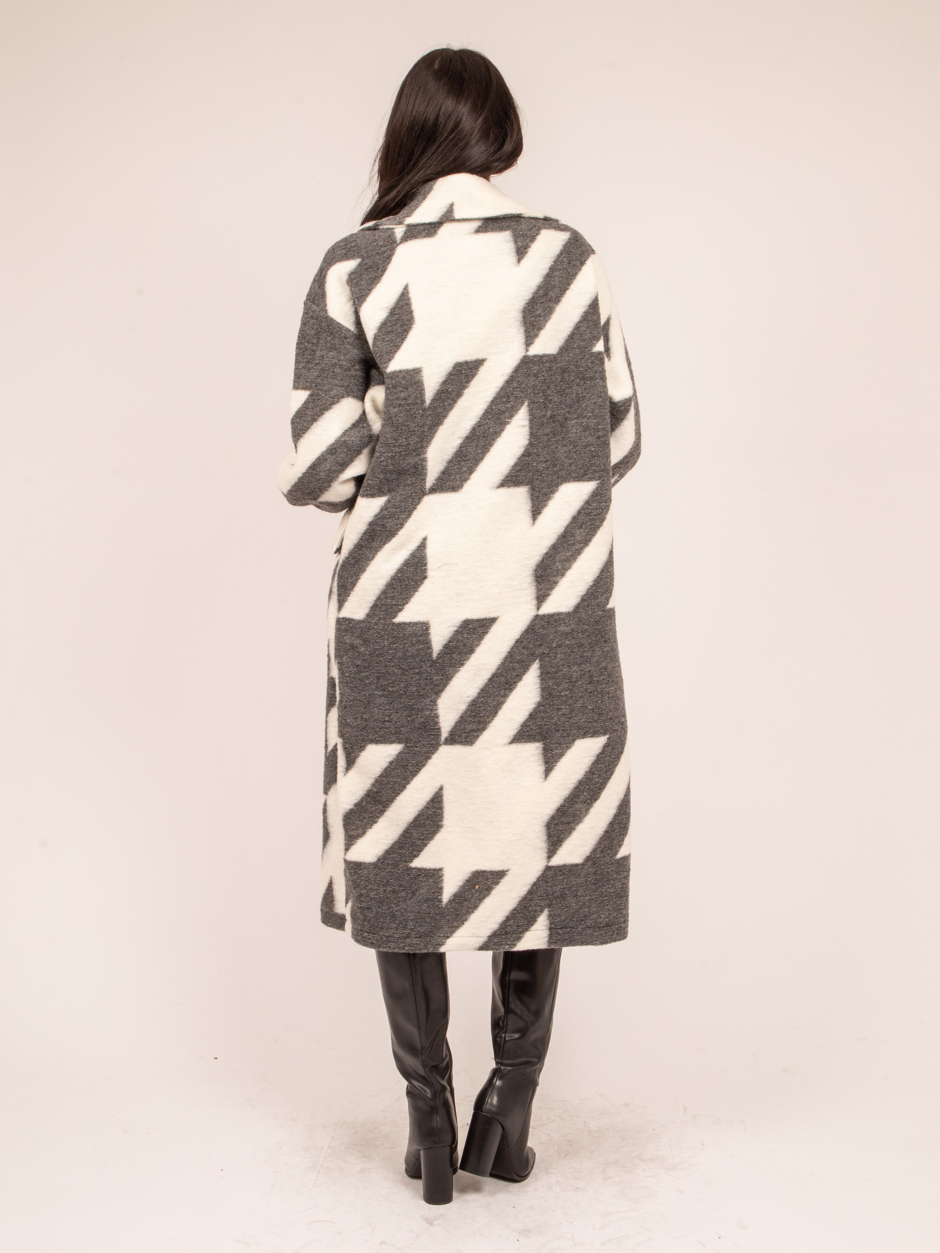 Manteau pied de poule long clearance