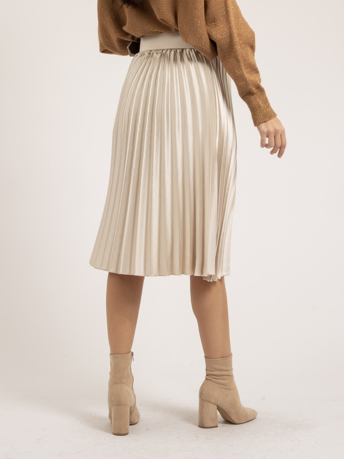 Jupe mi longue plissee satin et ceinture XOLIA